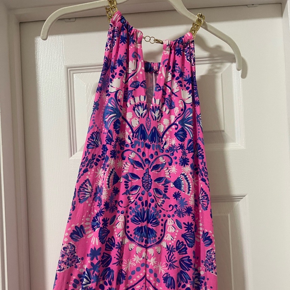 Lilly Pulitzer Pink and Blue Floral top with Gold Chain